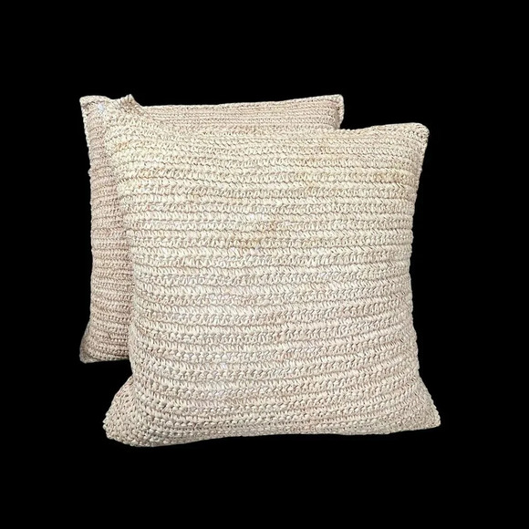Vintage RALPH LAUREN Textured Raffia 18" Square Pillow Coastal Beach LOT OF 2 - Picture 9 of 9